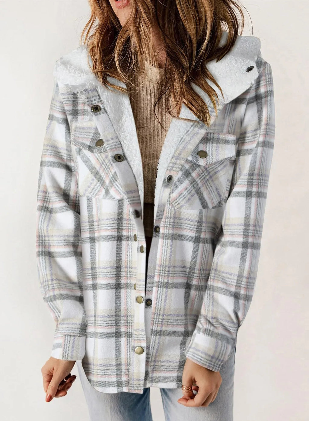 Women's Flannel Plaid Fleece Hooded Jacket