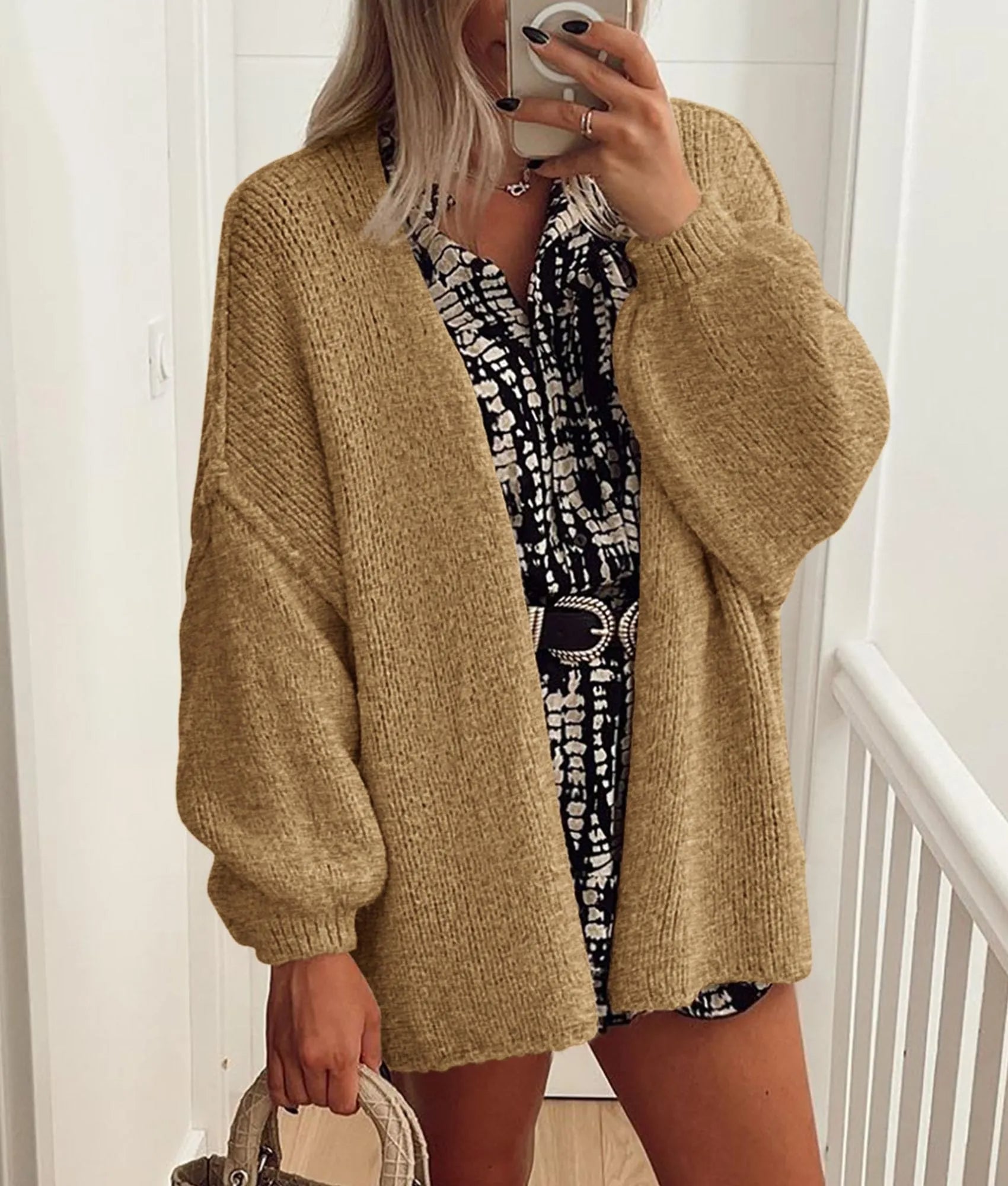 Women's Oversized Lantern Sleeve Sweater Cardigan