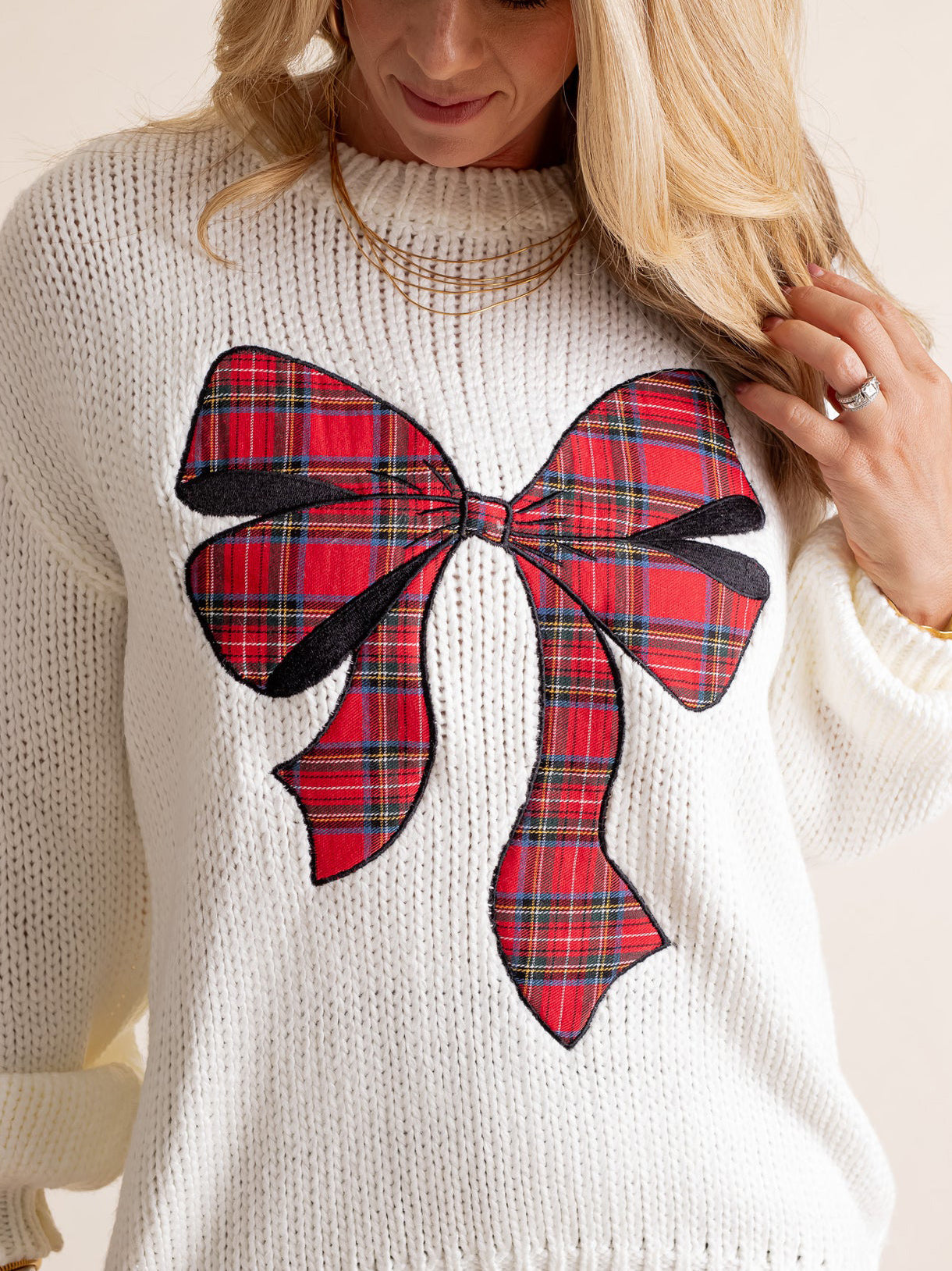 Women's Plaid Bow Sweater