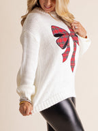 Women's Plaid Bow Sweater