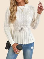 Women's Crew Neck Long Sleeve Chunky Knit Sweater