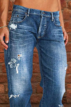 Ripped Low Waist Straight Leg Jeans