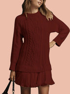 Women's Crewneck Cable Knit Sweater Mini Dress