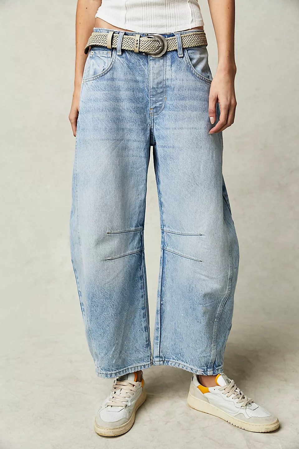 High Stretch Mid-Rise Barrel Jeans Fashion Wide Leg Shape