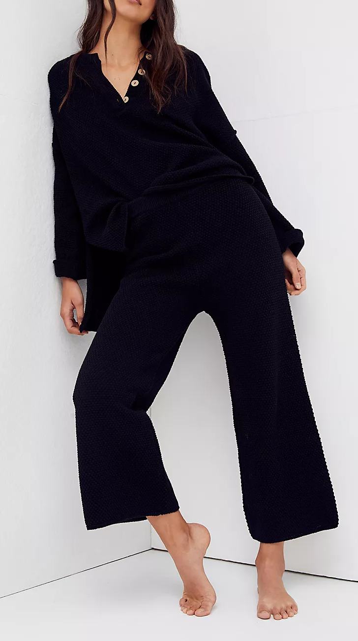 Button Knit Sweater 2-Piece Loungewear Set