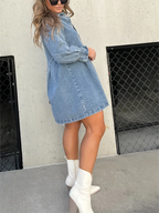 Button Denim Bubble Sleeve Dress