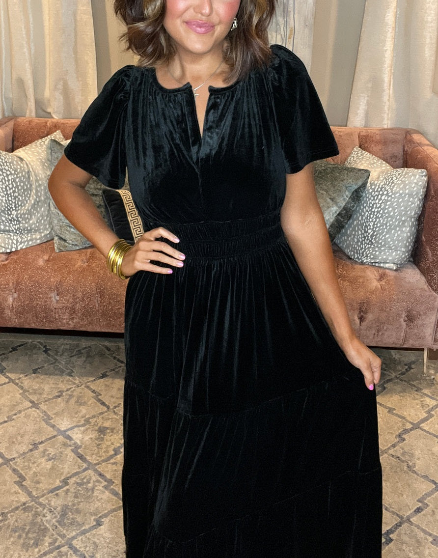 Women's Velvet Tiered Maxi Dress