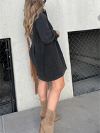 Button Denim Bubble Sleeve Dress