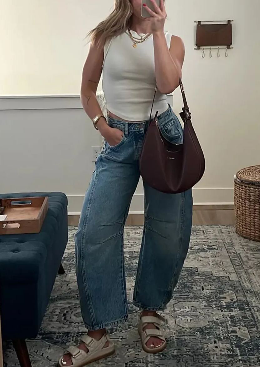 High Stretch Mid-Rise Barrel Jeans Fashion Wide Leg Shape