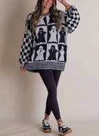 Women's Halloween Checkered Sweater - Spooky Season