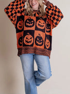 Women's Halloween Checkered Sweater - Spooky Season