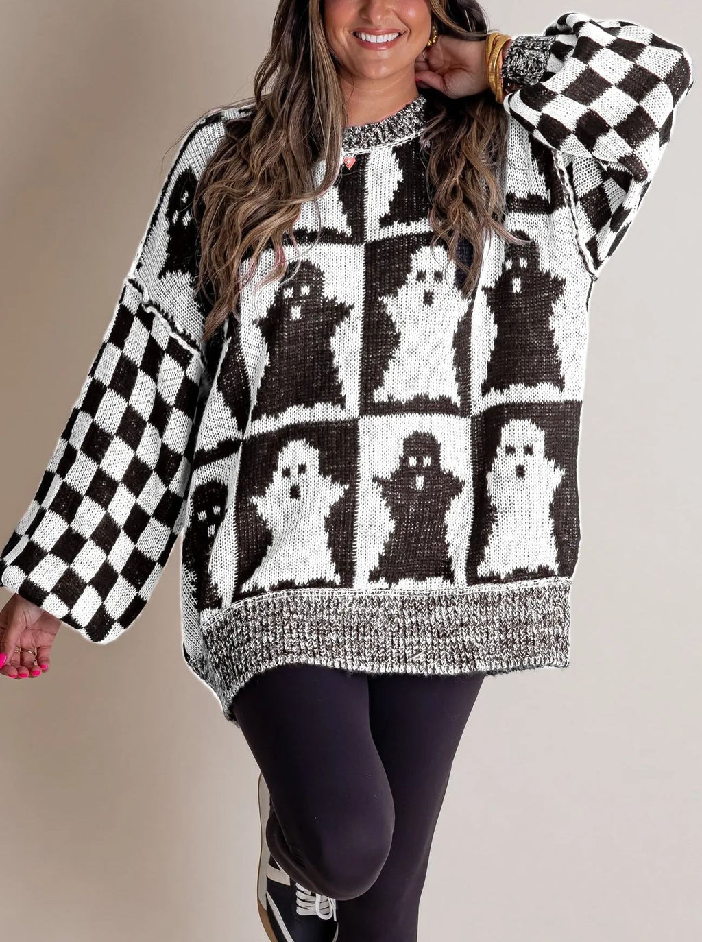 Women's Halloween Checkered Sweater - Spooky Season