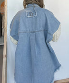 Cozy Sweater Sleeve Denim Shacket