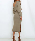 Women's Wrap V Neck Slit Sweater Dresses