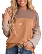 Women's Crewneck Color Block Ribbed Tops