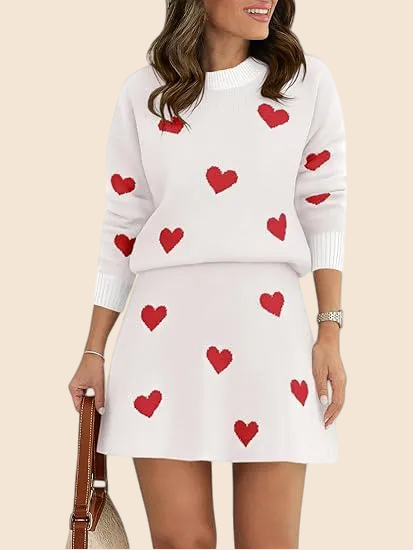 Women's Heart Sweater and Skirt Two Piece Set