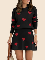 Women's Heart Sweater and Skirt Two Piece Set
