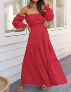 Women's Sexy Off Shoulder Side Split Flowy Maxi Dress