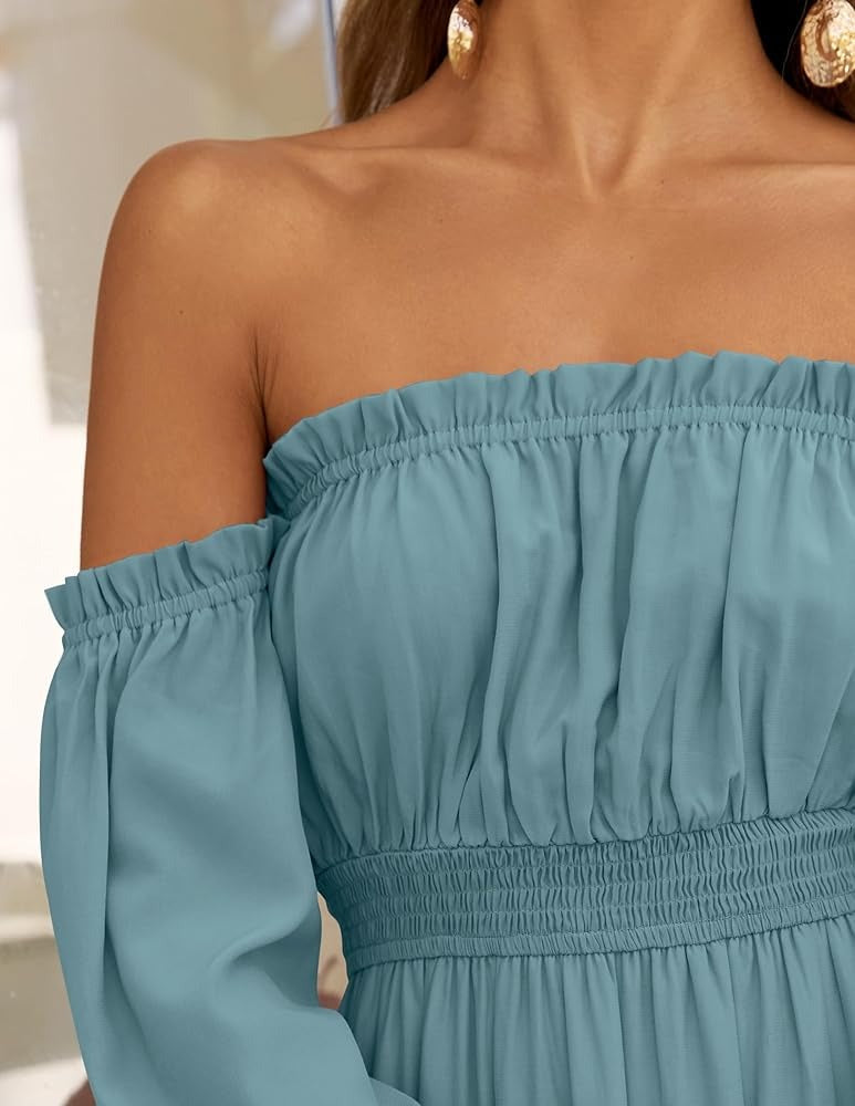 Women's Sexy Off Shoulder Side Split Flowy Maxi Dress