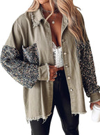 Women's Oversized Sequin Patchwork Denim Jacket