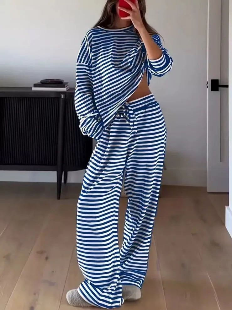 Women's Striped Casual Two-Piece Set