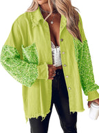 Women's Oversized Sequin Patchwork Denim Jacket