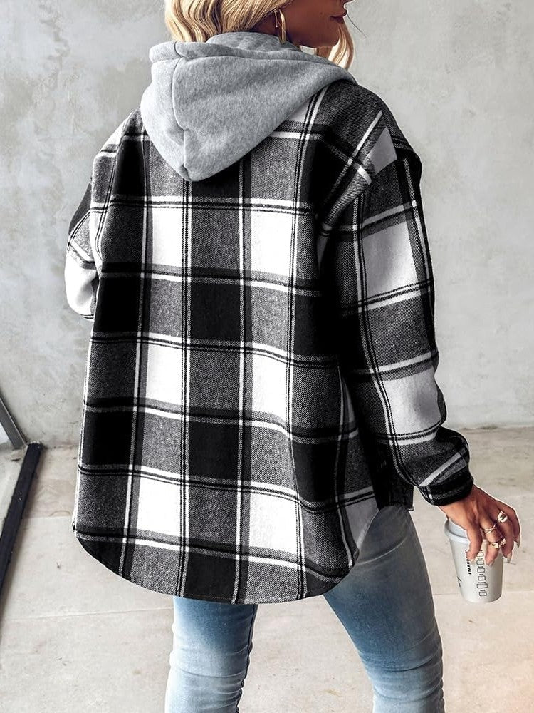 Women's Plaid Button Down Fleece Lined Hooded Jackets