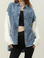 Cozy Sweater Sleeve Denim Shacket