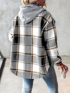 Women's Plaid Button Down Fleece Lined Hooded Jackets