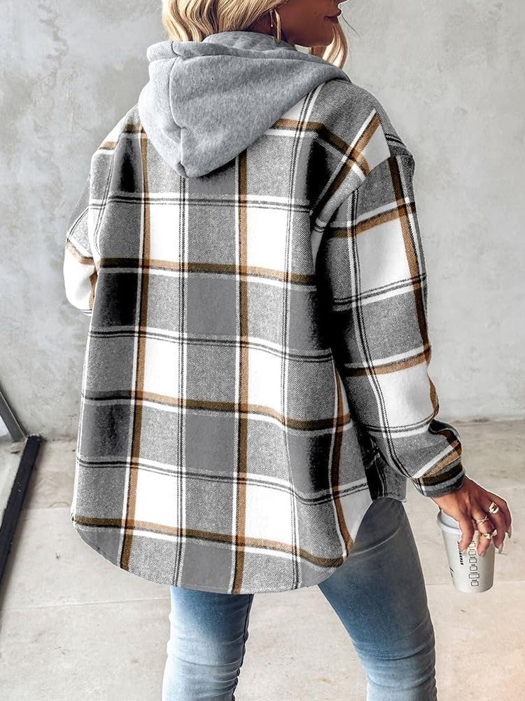 Women's Plaid Button Down Fleece Lined Hooded Jackets