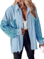 Women's Oversized Sequin Patchwork Denim Jacket