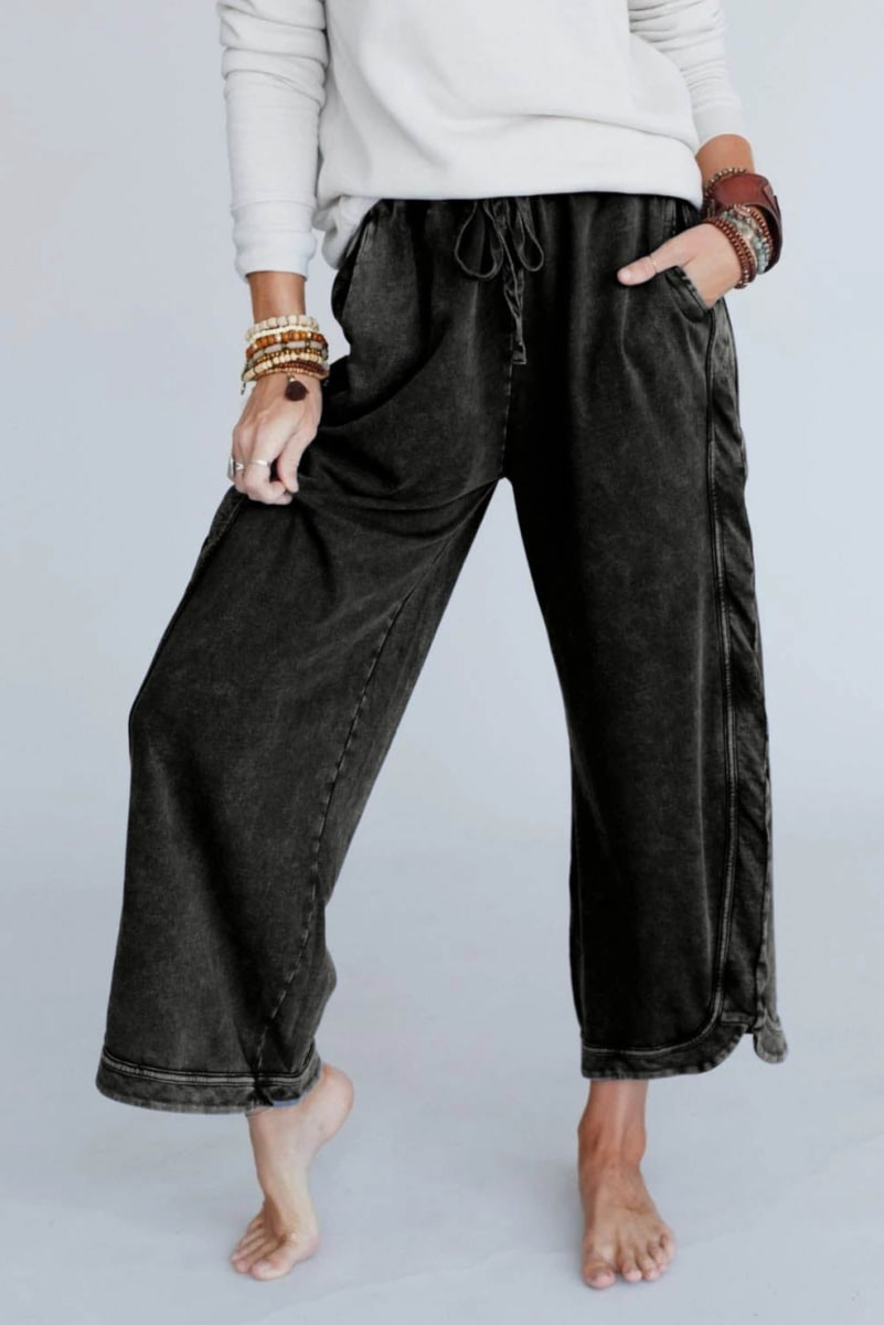 Women's Acid Washed Faded Wide Leg Pants